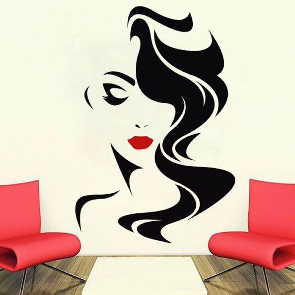 Calcomanía de pared para salón de belleza para mujer, pegatina de vinilo con labios rojos, decoración del hogar, peinado de peluquería, barberos, ventana, calcomanía 310e
