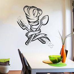 Muurtattoo keuken vinyl muurstickers moderne raamposter lepel vork patroon muurstickers restaurant chef-kok Decal233T