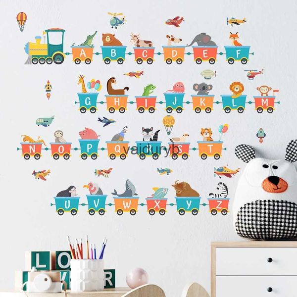 Decoración de pared 1 Juego de pegatinas de alfabeto de tren de animales de dibujos animados para niños, dormitorio, guardería, educación temprana, calcomanías de letras extraíblesvaiduryb