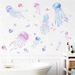 Décoration murale 2pcs / ensemble de rêve peint me gelée de méduse autocollant mural enfant chambre peint bricolage décor mural décoration mural stickers d240528