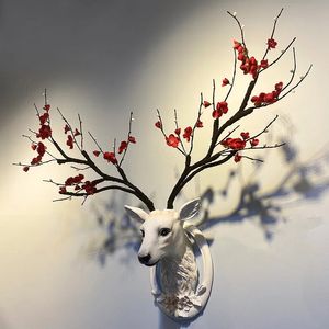 Wanddecor 3D hertenkop met bloem gewei beeldhouwkunst Modern Animal Head Sculpture for Wall Art Living Room Standbeeld Hars Art 240516