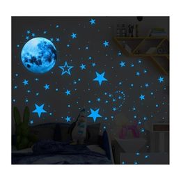 Wanddecor 435 pc's/set Luminous Moon Stars Dots sticker kinderkamer slaapkamer woonkamer decoratie stickers gloeien in de donkere stickers dr Dh0b1