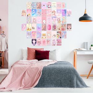 Muurdecor 50 stks kawaii anime manga poster esthetische collagekit schattige roze print foto kaart zoete warme kleur slaapkamer meisje 230411