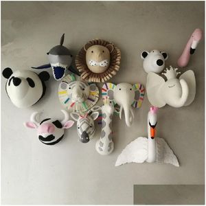 Decoración de pared Animales Elefante Ciervo Cebra Tigre Cabeza Monte Juguetes de peluche Dormitorio Fieltro Ilustraciones Muñecas colgantes Accesorios de pografía Entrega directa B Dh8Zx