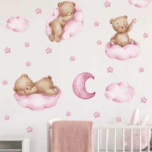 Décoration murale ours de lune nuages étoiles autocollants muraux chambre pour bébés pour enfants fond de chambre décoration de maison de salon