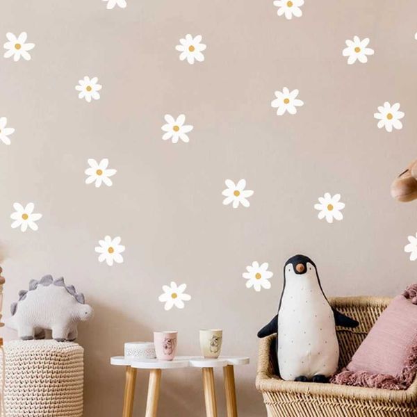 Decoración de la pared boho daisy flores blancas calcomanías de pared para niños calcomanías de pared de la pared del bebé decoración de la casa del hogar dormitorio d240528