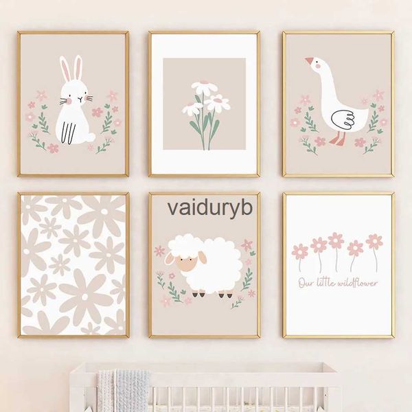 Decoración de pared de dibujos animados de oso, ciervo, zorro, búho, conejo, cuadro sobre lienzo para guardería, carteles nórdicos, impresiones, imágenes para bebés y niños, Roomvaiduryb