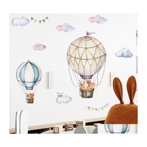 Wall Decor Cartoon Cute Animals Air Balloon Stickers For Kids Room Baby Nursery Decals Bedroom Decoration Home Pvc 220613 Drop Deliv Dheh8