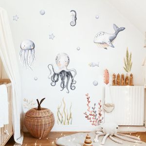 Décoration murale Dessin Animé Dauphin Océan Animal Plantes Aquatiques Aquarelle Enfants Autocollant Vinyle Pépinière Art Stickers pour Babys Boys Room Home 230411