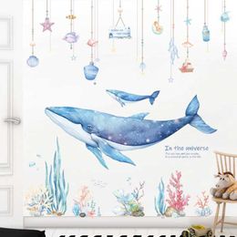 Decoración de la pared caricatura de sueños de sueños para habitaciones para niños decoración de la pared de guardería pegatinas de baldosas de vinilo calcomanías de pared de ballena de ballena decoración del hogar d240528