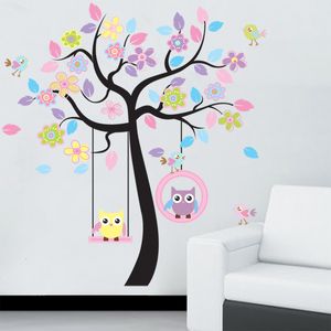 Wall Decor Cartoon Owl Bird Tree Stickers Home For Kids Living Room Sticker Children Baby Nursery Ative Slaapkamer Papers 230411