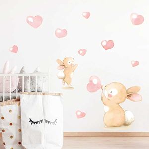 Décoration murale dessin animé lapins coeur bulles décalcomanies murales bébé chambre de pépinière pour enfants décoration de chambre à coucher murs sctierks pour la chambre à maternelle des enfants D240528