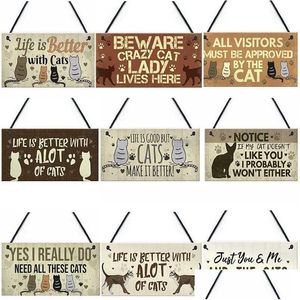 Décoration murale Plaques de chat en bois Animal imprimé signe suspendu pour porte de fenêtre maison jardin cour bois décoration de Noël livraison directe B Dhbu7