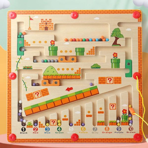 Décor mural en bois pour enfants, labyrinthe magnétique de couleurs et de chiffres, jouets éducatifs d'apprentissage, cadeau Montessori assorti pour enfants, 231117