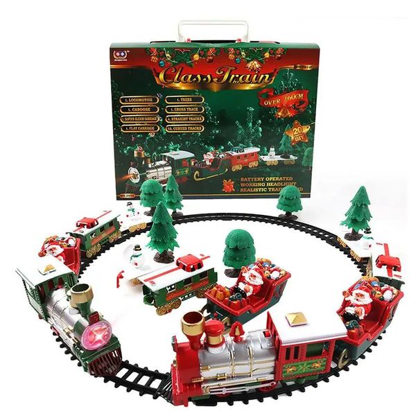 Decoración de pared Juego de tren navideño para debajo del árbol Tren de juguete eléctrico navideño 3 en 1 con luces Juguete clásico con pilas navideño 231121