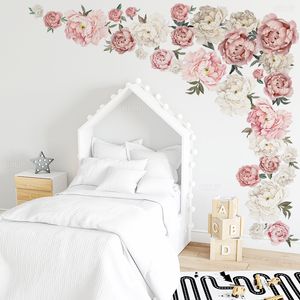 Couverture de décoration murale 200 cm l'ensemble grand aquarelle rose blanc pivoine fleur autocollants chambre décalcomanies Art Mural maison vinyle 230411