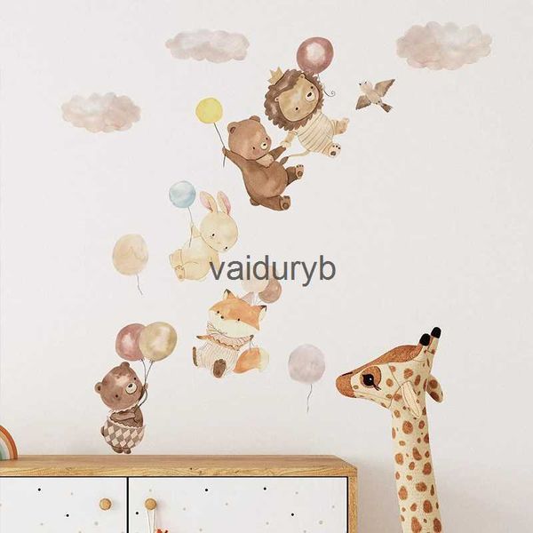 Decoración de pared, pegatinas de animales de dibujos animados, León, zorro, conejo, globo, guardería, habitaciones de niños, calcomanías para habitación de bebé, Wallpapervaiduryb