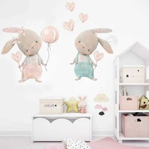Décoration murale mignon lapin ballon coeur autocollants muraux pour enfants chambre enfants crèche décoration de chambre bébé décalcomanies murales