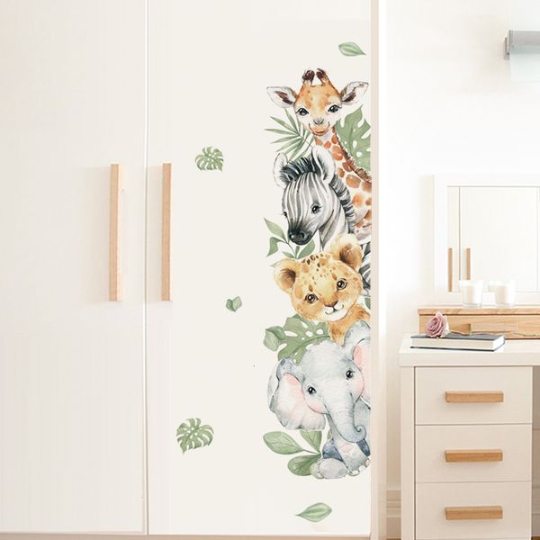 Décoration murale porte autocollants mignon Jungle animaux éléphant girafe aquarelle autocollant pour enfants chambre bébé pépinière décalcomanies maison 230411