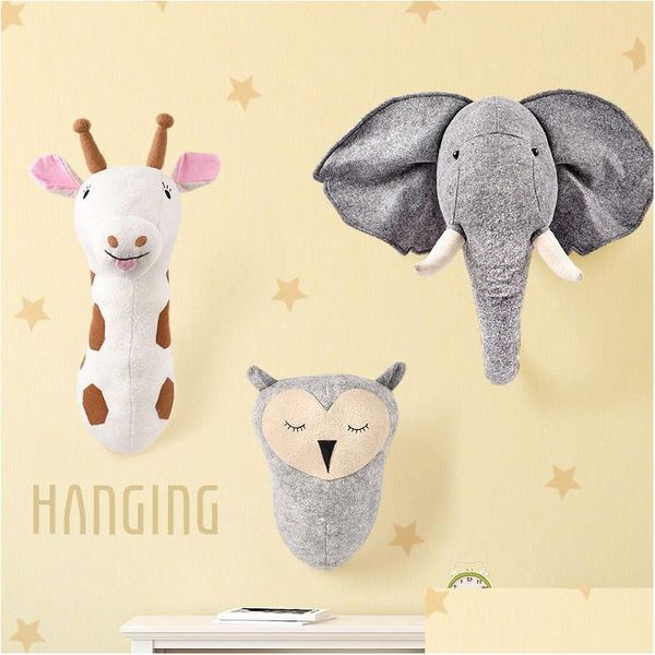 Décoration murale Elephant Girafe Animal Head Mount Décoration Hang Hang Mural Plumed P Toy Girl Room 220808 DROP DIVRITE