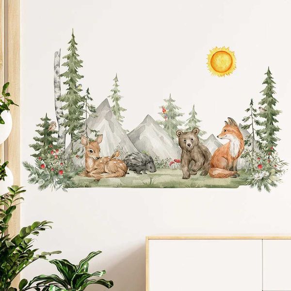 Décoration murale des animaux de style peint à la main autocollants muraux de forêt pour enfants décor de chambre bébé décortivants amovibles autocollants écologiques affiches de bricolage art d240528