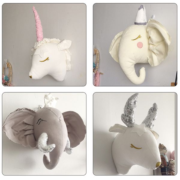Décoration murale décoration de chambre d'enfants 3D têtes d'animaux éléphant mouton jouets en peluche tenture murale pour chambre de bébé décor de pépinière fille cadeau d'anniversaire 230131