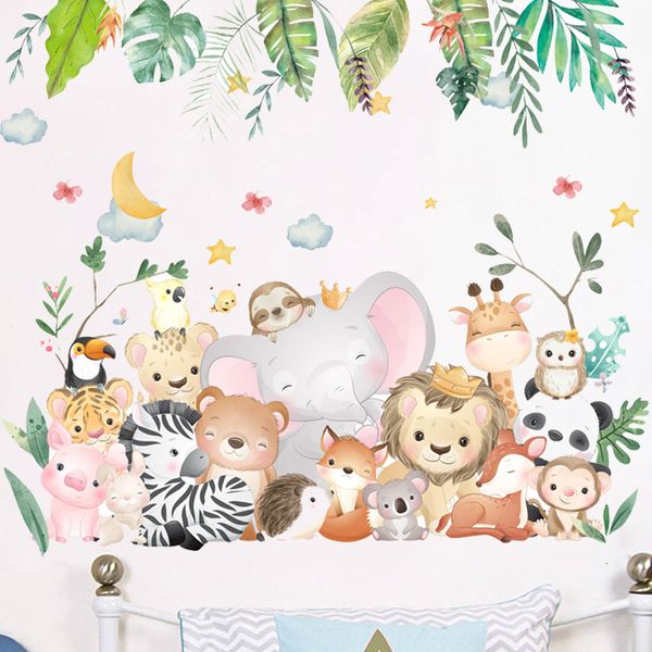 Decoración de la pared Grandes animales de bosque de dibujos animados para niños salas de niñas para niñas habitaciones para bebés decoración de elefante lindo giraffe león 230220