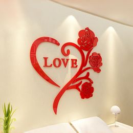 Wall Decor Love Rose Special aanbieding 3D Crystal Acryl Mirror Stickes Room Slaapkamer Warm romantische bruiloftsideeën Decoratiestickers 230411