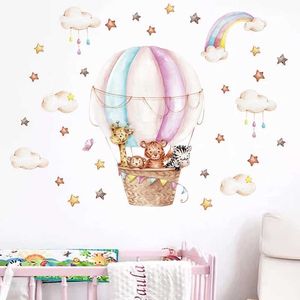 Décoration murale aquarelle ballon mignon animaux arc-en-ciel autocollants muraux chambre bébé pour enfants chambre crèche enfants décalages muraux de chambre à la maison d240528