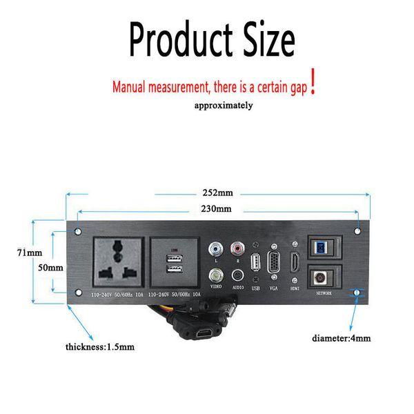 Panneau en alliage en alliage en aluminium en aluminium en aluminium monté sur le bureau avec un port de fibre optique de la fibre optique optique 2USB AV 3,5 mm Jack Vga TV