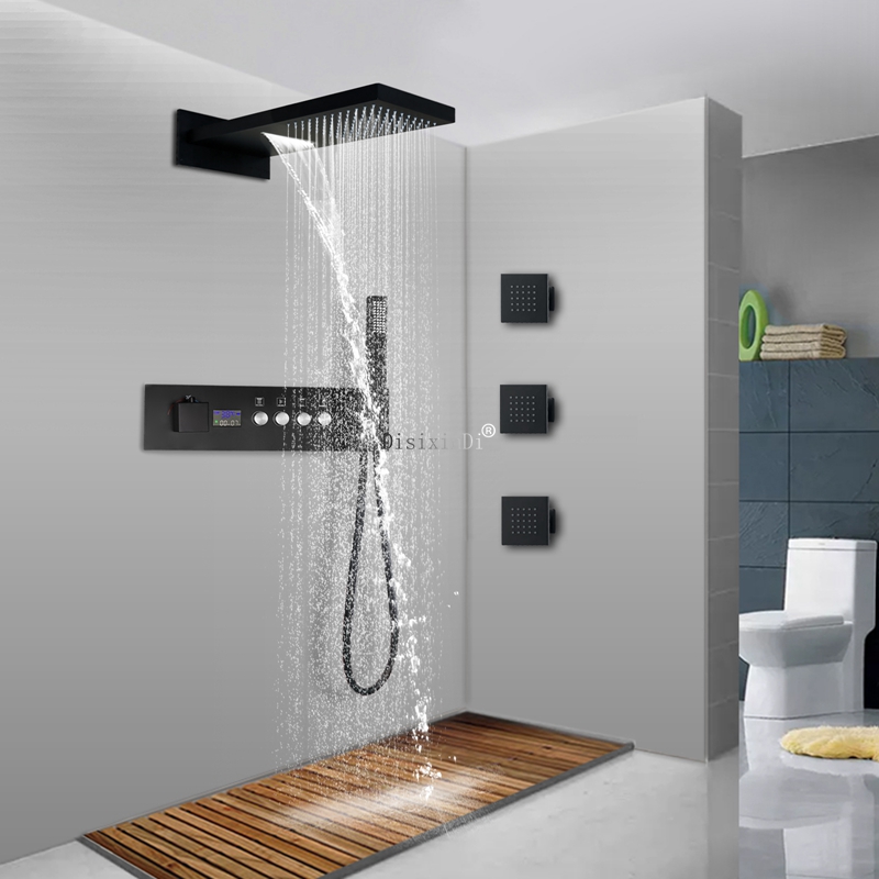Brand: AquaLux

Title: AquaLux LED Digital Wall Entry Rainfall Shower Faucet Set