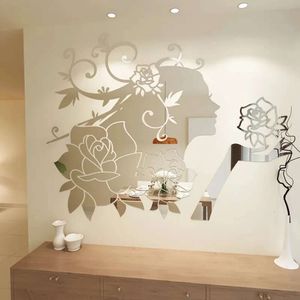 Autocollants de fleurs murales en acrylique miroir fée chambre 3D salon décor de maison diy auto-adhésif imperméable 240329