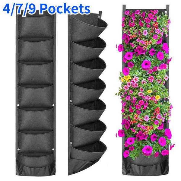 Colgante de pared Jardín Bolsa de cultivo Planta de fieltro Bolsa de cultivo Hierbas de flores Maceta de cultivo Jardinera de jardín vertical Suministros Bolsas montadas en la pared YQ231018