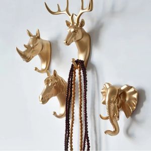 Muurhangen haak vintage herten hoofddier voor kleding hoed sjaal sleutel hoorns hanger rack decoratie y240513