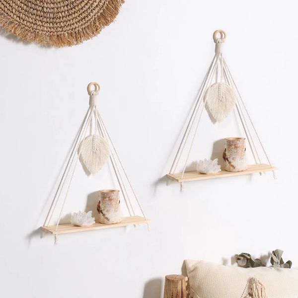 Étagère suspendue mural boho corde décor de décoration macrame étagère pour cintre de cintre ferme rustique chambre à coucher décoration salon