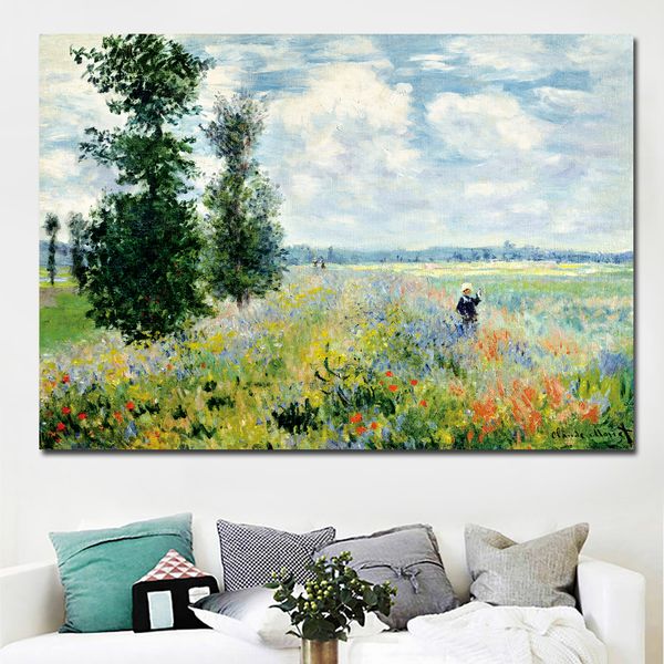 Mur impressionnisme Monet champ de pavot sauvage lever du soleil paysage toile peinture Art imprimer affiche photo peinture décor mural