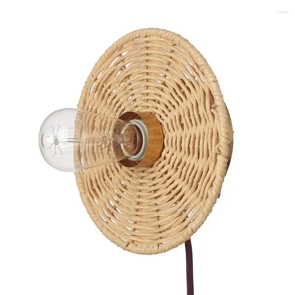 Lámpara de pared Plug-in o Hard Wire Splate con Faux Rattan Blackplate 91004441 Retro Decor Bedrom Decoración Luna Clase