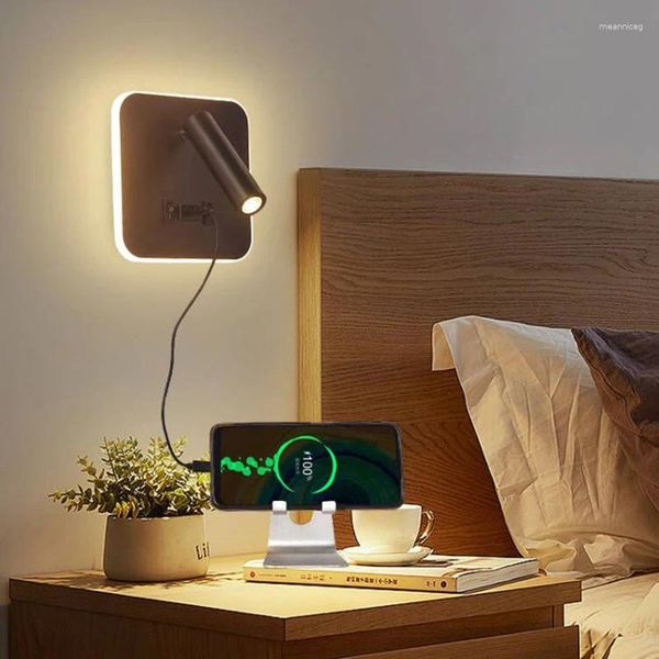 Lampe murale 13W AC 85V-265V chambre avec commutateur lisant des appliques câblées légères charge de sortie USB pour intérieur côté lit