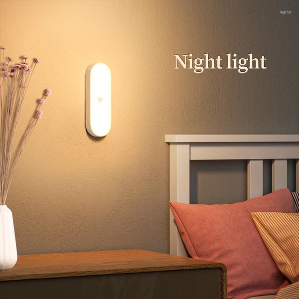 Lámpara de pared 14 Led Sensor de movimiento Luz 140 mm Noche larga Carga USB 500 Mah Gabinete Dormitorio Iluminación decorativa