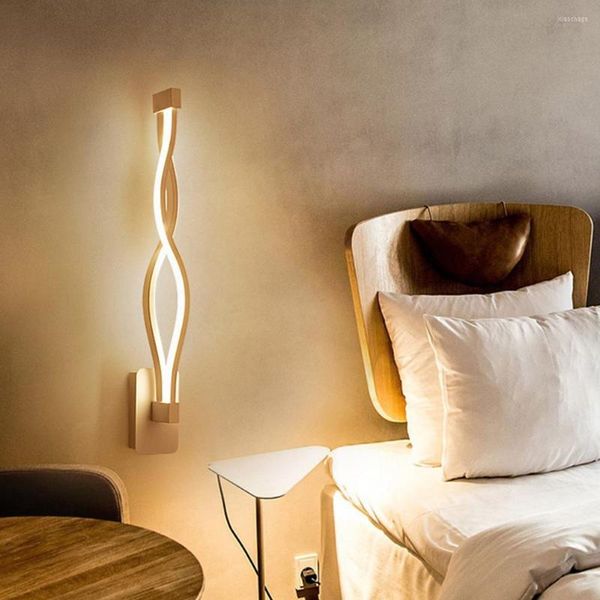 Lámpara de pared 16W LED simple moderno minimalista forma ondulada luces de noche de dormitorio montadas en la pared para decoración del hogar