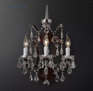 Wandlamp 19e C. Rococo Iron Crystal SCONCE Moderne Retro Led Zwart Rustic Brass Witlampen Luster Badkamer Slaapkamer Woonkamer