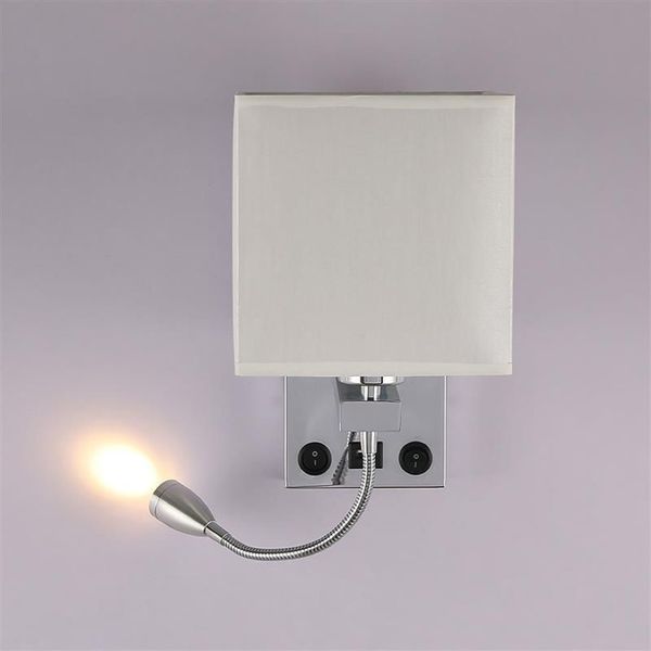 Lámpara de pared 2 luces 2 interruptores LED lámpara de pared de lectura de cabecera luz de enfoque para el hogar lectura brazo oscilante apliques de luz 252F