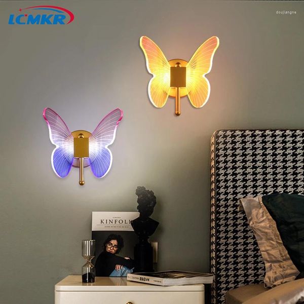 Lámpara de pared 2023, lámparas LED de mariposa coloridas de lujo para pasillo, sala de estar, mesita de noche, decoración del hogar, accesorios de brillo