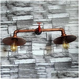 Lámpara de pared 2023 Retro Iron Industrial Water Tip Tip Toughge ScoNCE Creative junto a las lámparas E27 Edison Home Lightsiding Drop entrega Dhos5