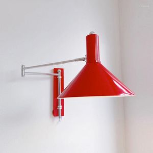 Wandlamp 2023 Eenvoudige slaapkamerbed creatieve verlenging Lange arm vouwende rocker rood witte studio