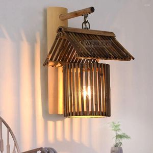 Wandlamp 2024 Country Style Vintage LED SCONCE-lichten gemaakt van bamboe voor thuisbar E27 Socket AC110-240V Lamp inbegrepen.