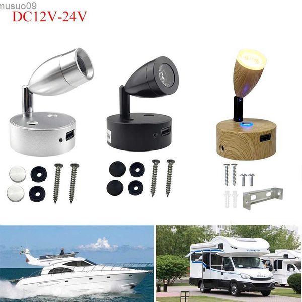 Lámpara de pared 2 piezas LED iluminación de porche USB RV lectura luces de pared caravana interior autocaravana barco luz táctil Van Camper remolque lámpara exterior