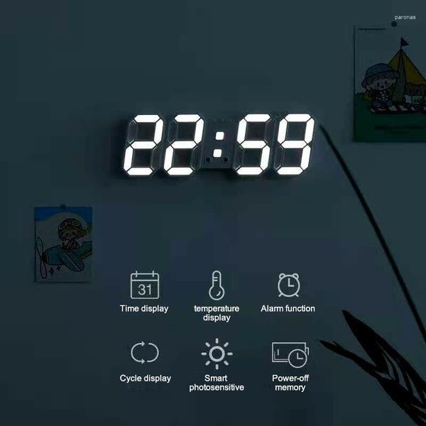 Lámpara de pared 3D LED Despertadores digitales Pantalla Hora / Fecha / Temperatura Posponer Reloj de mesa de escritorio Decoración para el hogar