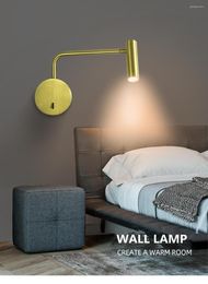 Wandlamp 3W LED -leeslicht voor slaapkamer woonkamer modern verstelbaar hoofdeinde met aan/uit -schakelaar