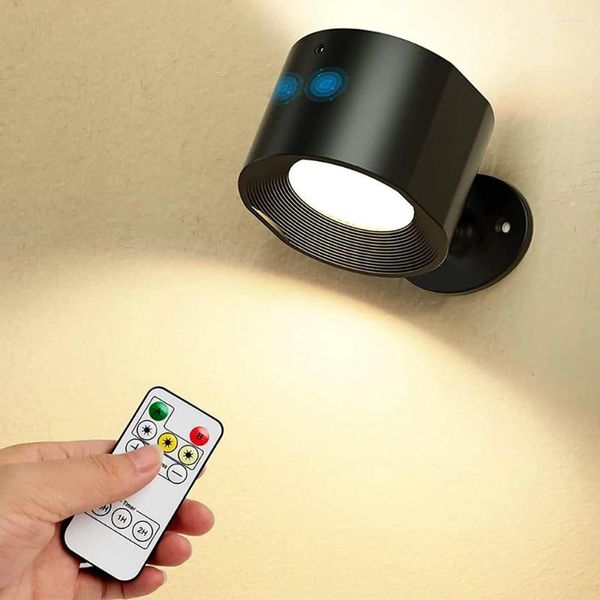 Lámpara de pared Apliques LED de 3W Luz 2000mAh Funciona con pilas 3 modos de color Luces de control táctil giratorias de 360 °
